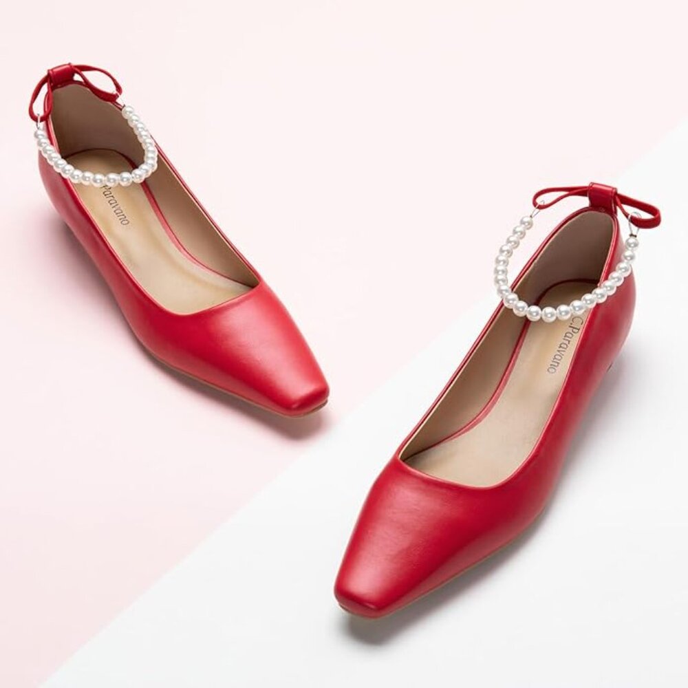C.Paravano Red Low Heel Women's Pumps Bridal Wedding Shoes -Size 6.5, UK 37 - Picture 2 of 8